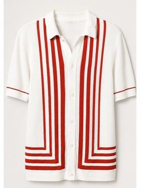 White Knit Banana Republic Button-Up Shirt with Burnt Orange Stripe Detail